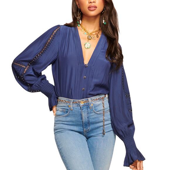 Ramy Brook Tops - Ramy Brook Embellished Blue Noa Size XS Blouse